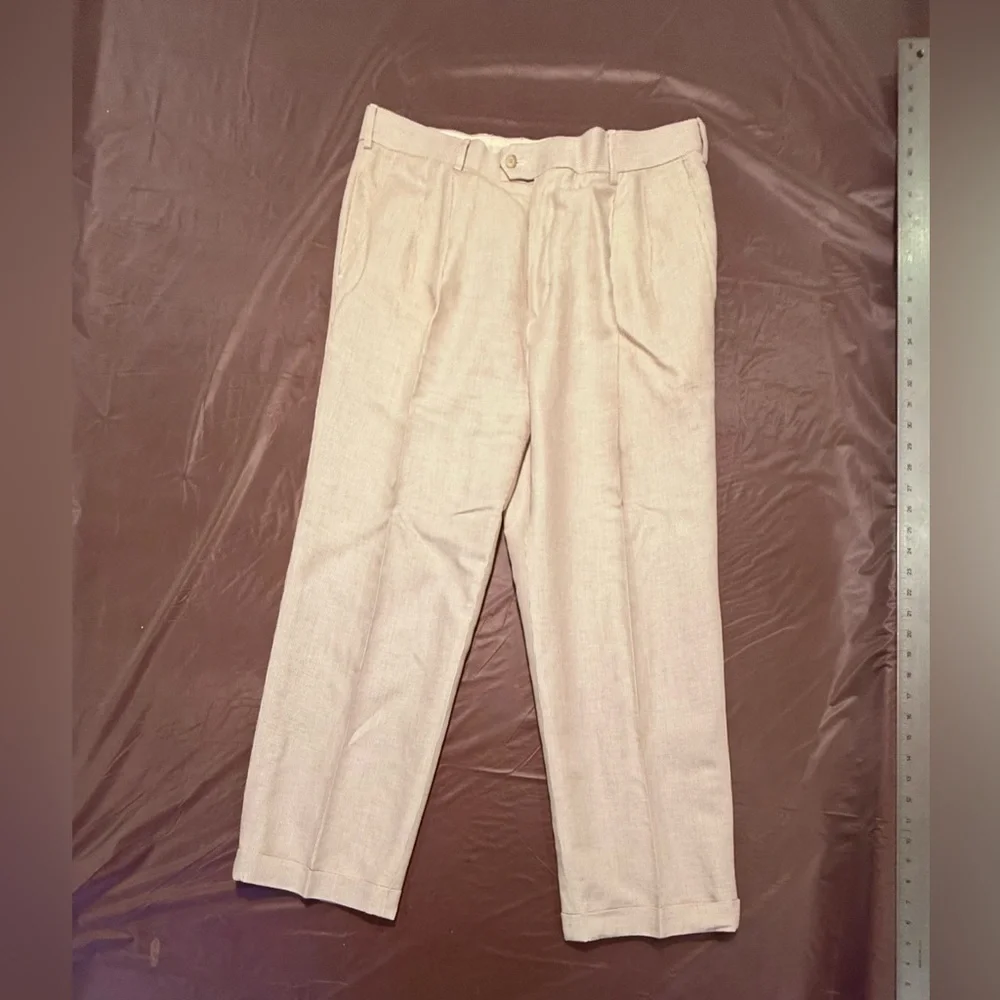 Bobby Jones Tan/Khaki micro stripe Linen/Cotton Golf Chino Pants Size 36